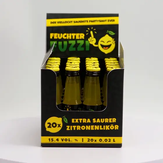 Partypack-Aufsteller mit 20 Fläschchen von allen Seiten